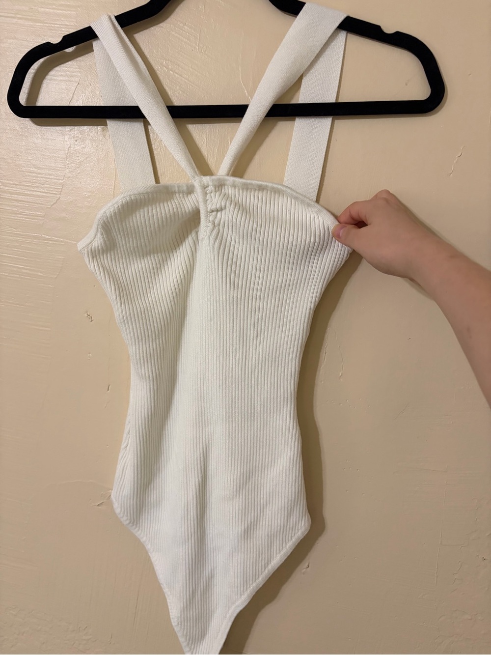 Abercrombie & Fitch Cream Ribbed One-Piece Bodysuit